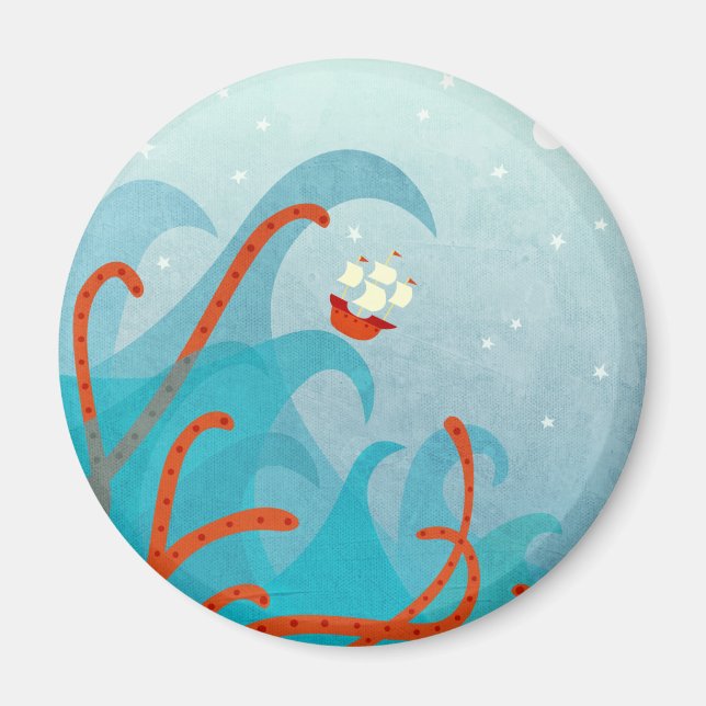 Imán Monstruo marítimo de barcos de vela (Frente)