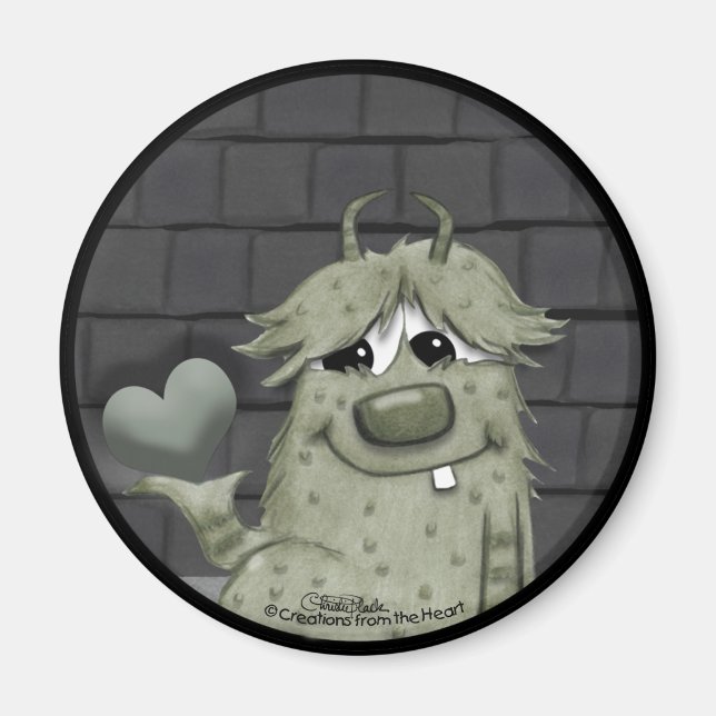 Imán Monstruo verde difuso con corazón (Frente)