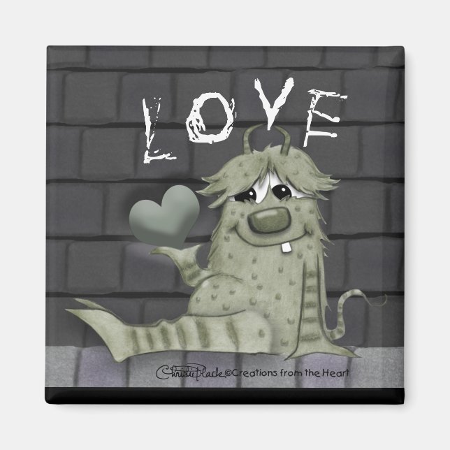 Imán Monstruo verde difuso con corazón (Frente)