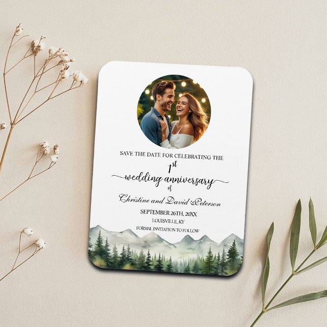 Imán Montaña Pine 1 Aniversario Boda Salva la fecha (Subido por el creador)