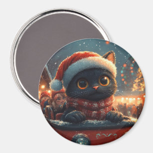 Imán Montaña Rusa de Gato Negro de Navidad