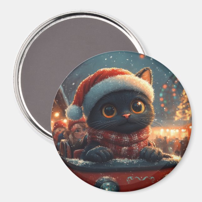 Imán Montaña Rusa de Gato Negro de Navidad (Anverso/Reverso)