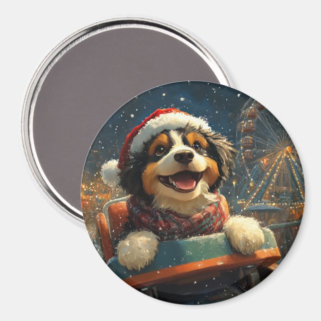 Imán Montaña Rusa De Perro Bernedoodle Navidad  (Anverso/Reverso)