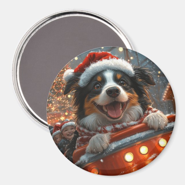 Imán Montaña Rusa de Perro Border Collie Navidad (Anverso/Reverso)