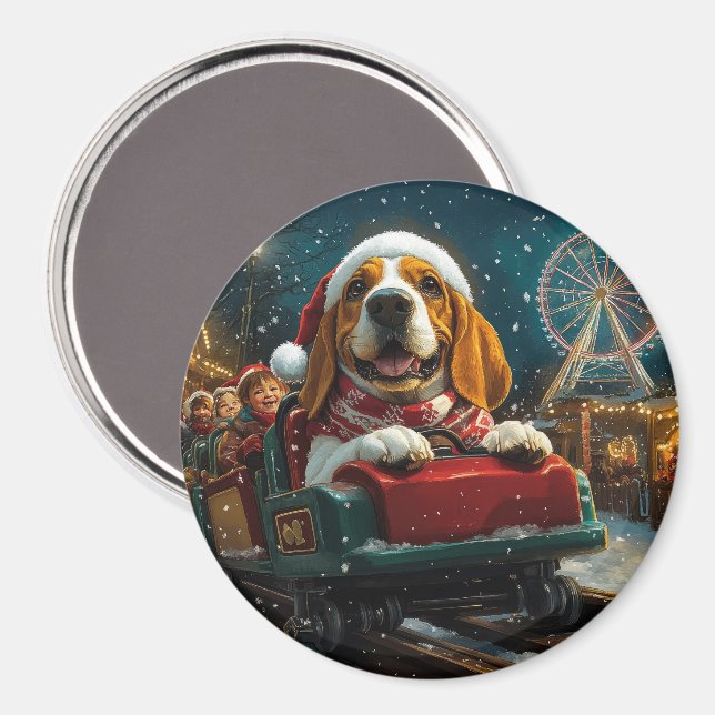 Imán Montaña Rusa Perro Basset Hound Navidad (Anverso/Reverso)