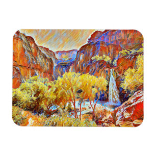 Imán Montañas Árboles Cascada Resumen pintura al óleo