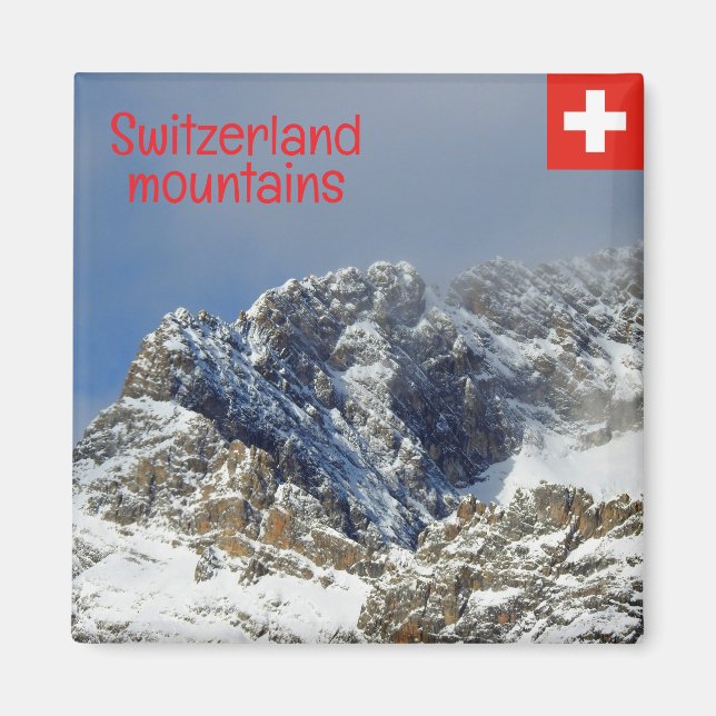 Imán Montañas de Suiza cubiertas de nieve (Frente)
