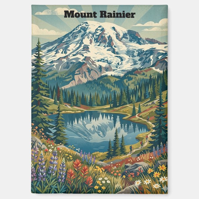 Imán Montañas del Parque Nacional Mount Rainier Vintage (Anverso)