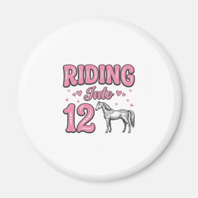 Imán Montando en cumpleaños de 12 caballos Diseño de ve (Frente)