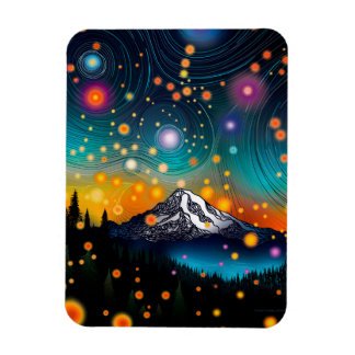 Imán Monte Rainier w Evening Starry Sky y luciérnagas