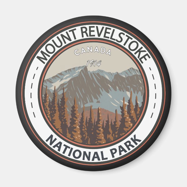 Imán Monte Revelstoke Parque Nacional Insignia de Arte  (Frente)
