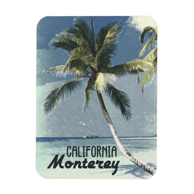 Imán Monterey California Vintage Beach Travel Art (Vertical)