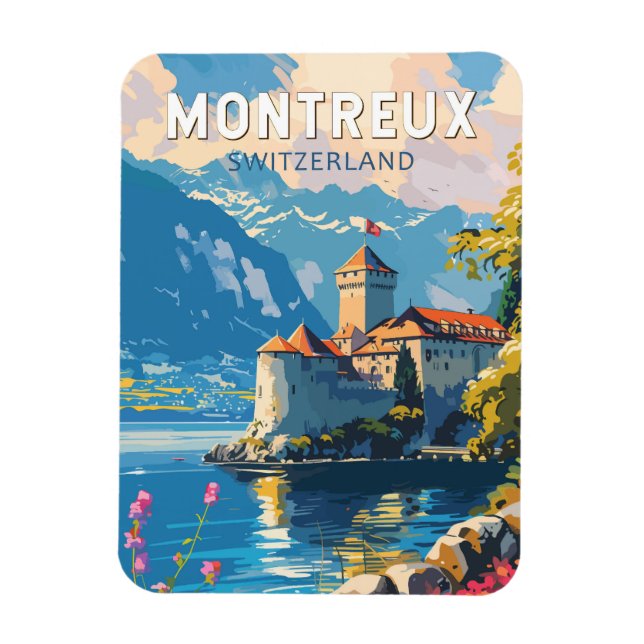 Imán Montreux Suiza Viaje con arte (Vertical)