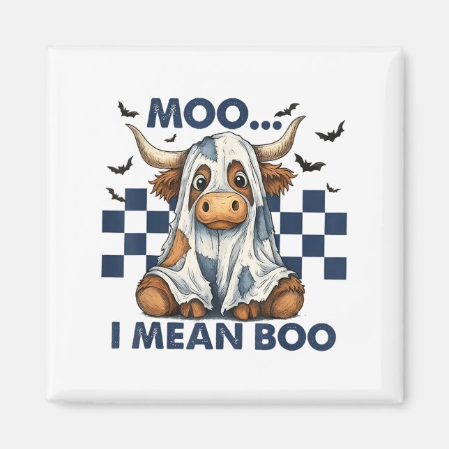 Imán Moo retro me refiero a Boo Blue Denim Funny Hallow (Frente)