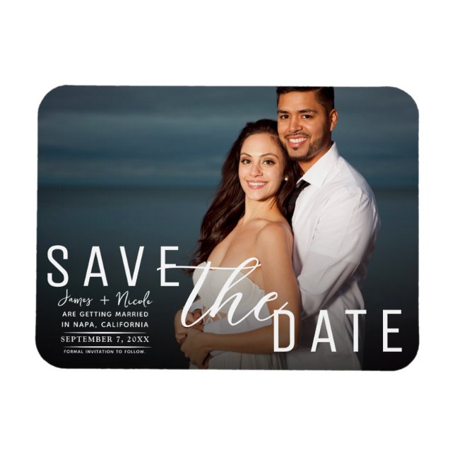 Imán Moody Black Overlay Photo Save the Date Boda (Horizontal)