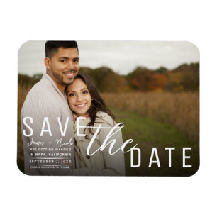 Imán Moody Black Overlay Photo Save the Date Boda