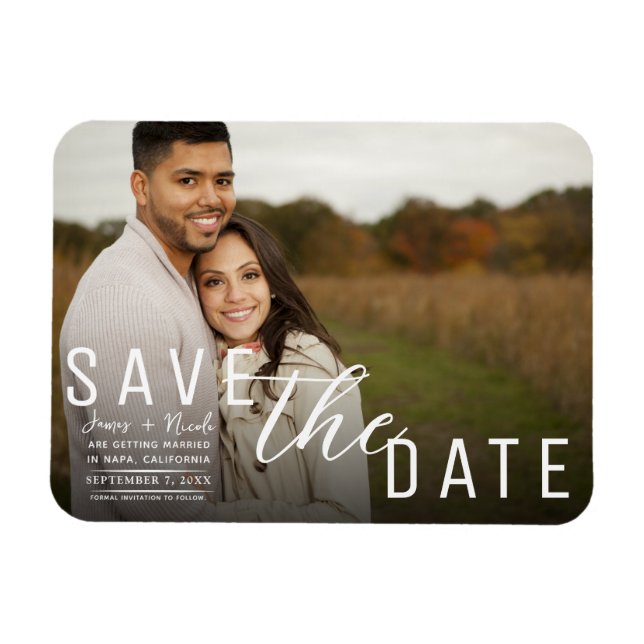 Imán Moody Black Overlay Photo Save the Date Boda (Horizontal)