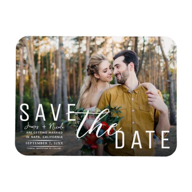 Imán Moody Black Overlay Photo Save the Date Boda (Horizontal)