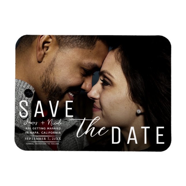 Imán Moody Black Overlay Photo Save the Date Boda (Horizontal)