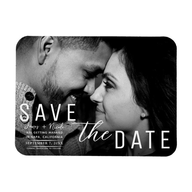 Imán Moody Dark Overlay Photo Save the Date Boda (Horizontal)