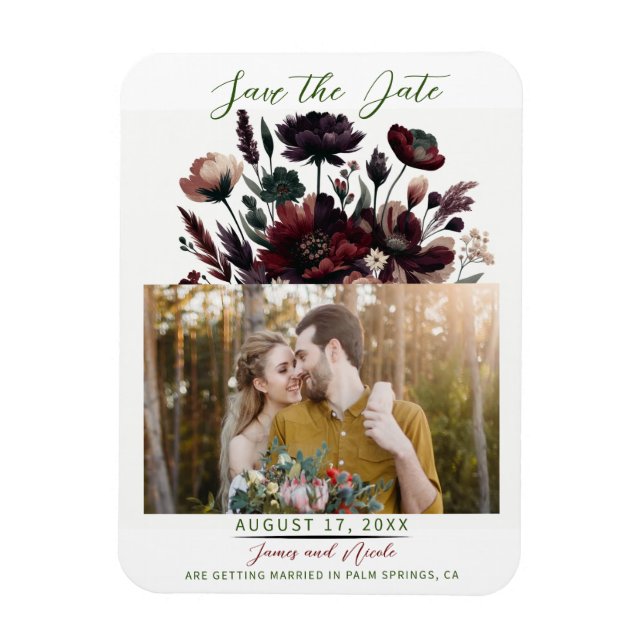 Imán Moody Rustic Garden Florals Bohemian Save the Date (Vertical)