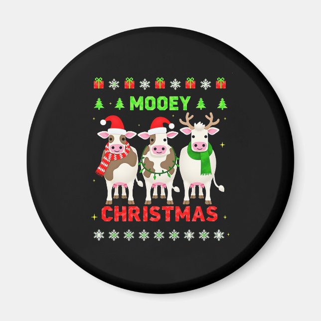 Imán Mooey Christmas Cow Christmas Ugly Sweater Pajama  (Frente)