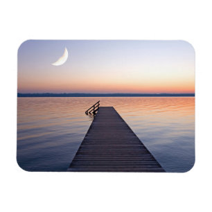 Imán Moon Over Buscharner Footbridge   Lago Starnberg