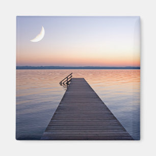 Imán Moon Over Buscharner Footbridge   Lago Starnberg