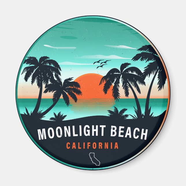 Imán Moonlight Beach California Retro Sunset Souvenirs (Frente)
