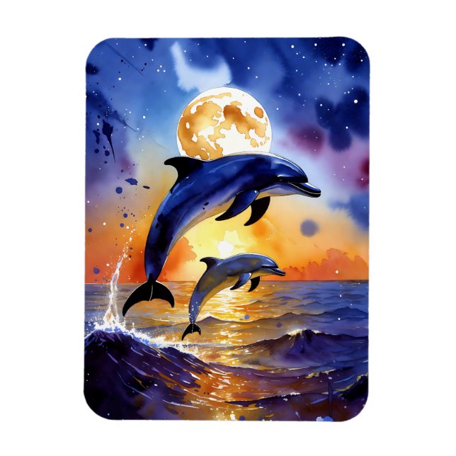 Imán Moonlit Dolphin Dreams Over Sunset Ocean (Vertical)