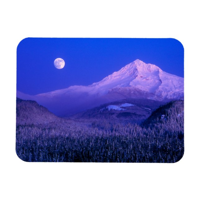 Imán Moonrise Over Mt. Hood Oregon en invierno (Horizontal)