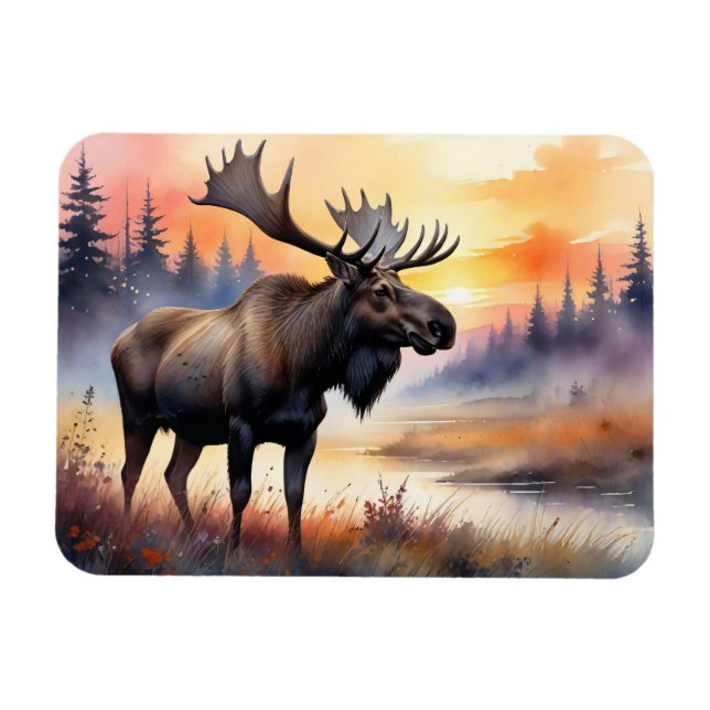 Imán Moose acuático al amanecer flexible (Horizontal)