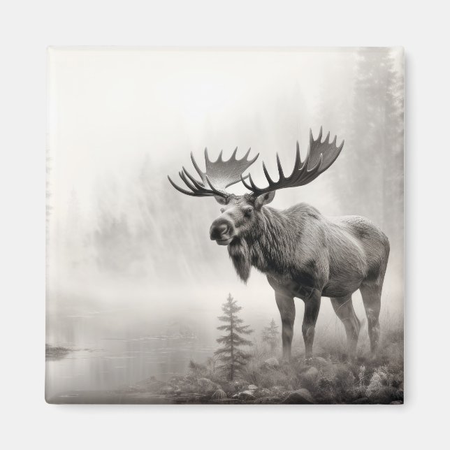 Imán Moose Animal Discovery Wild Nature Ink Sketch Art (Frente)