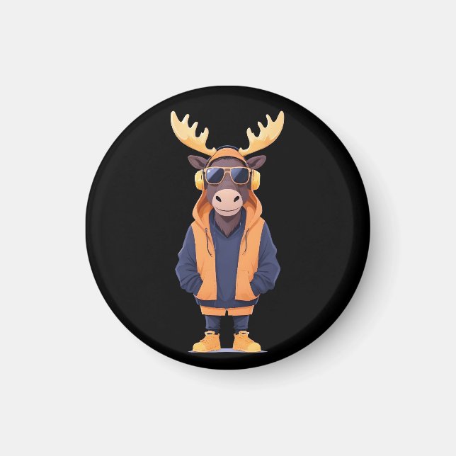 Imán Moose Con Hoodie Funny Carácter Animal De Guay (Frente)