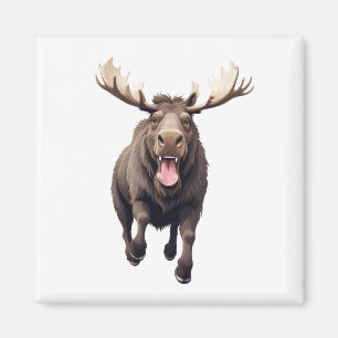 Imán Moose Happy Playful Jumping En El Bosque Aéreo