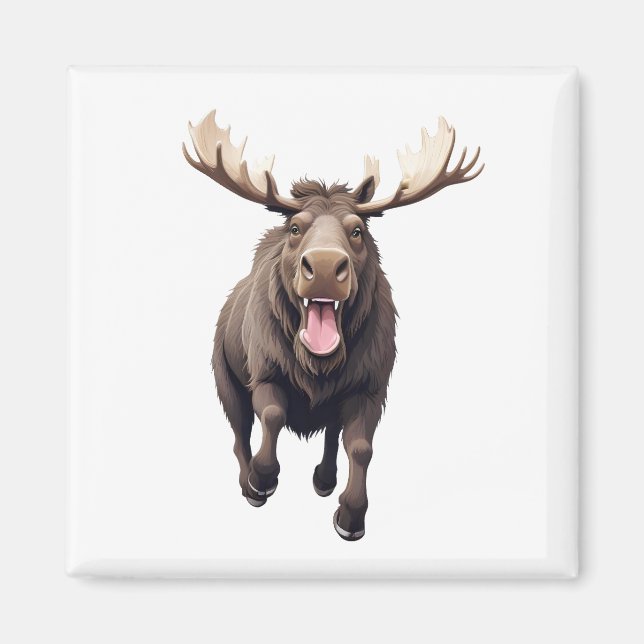 Imán Moose Happy Playful Jumping En El Bosque Aéreo (Frente)