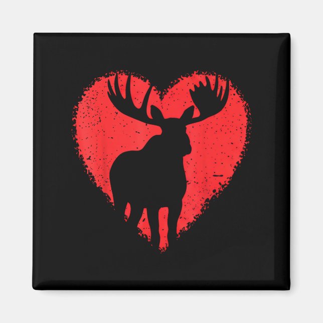 Imán Moose Lover Valentines Day Cute Red Heart Wild Ani (Frente)