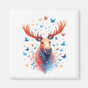 Imán Moose Vector Pintura Adorable Fun Animal Jugando