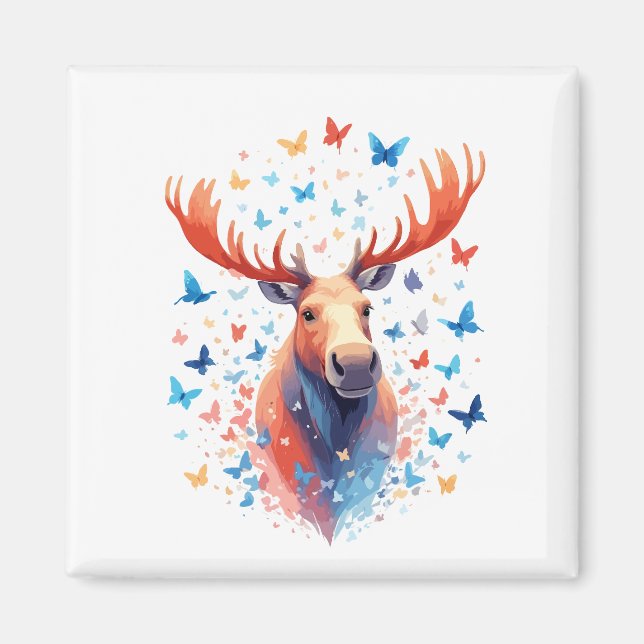 Imán Moose Vector Pintura Adorable Fun Animal Jugando (Frente)