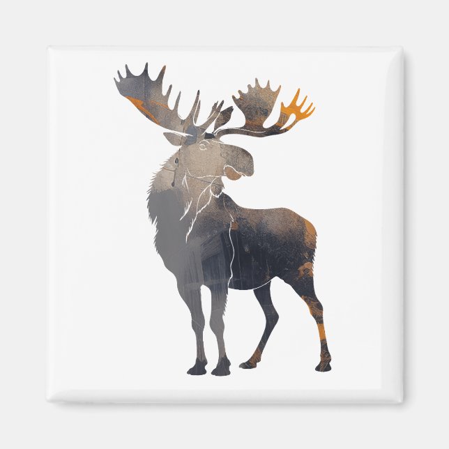 Imán Moose Wildlife Nature Ilustracion Silhouette Joy (Frente)