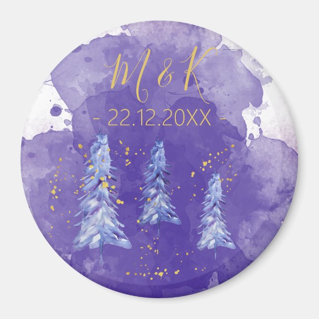 Imán Morado Árbol de Navidad Golden Snowflakes (Frente)