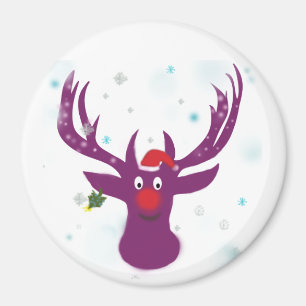 Imán Morado Deer Feliz Santa Cm Round Magnet