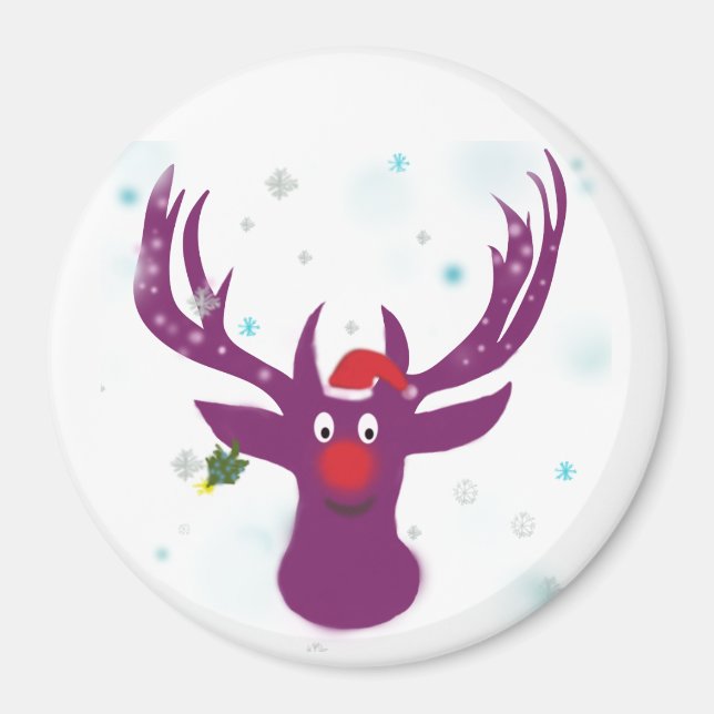 Imán Morado Deer Feliz Santa Cm Round Magnet (Frente)