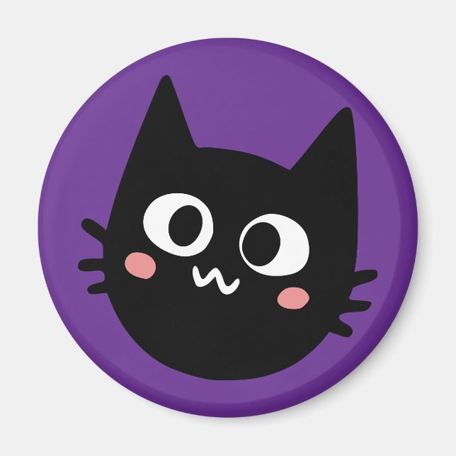 Imán Morado divertido de gato negro (Frente)