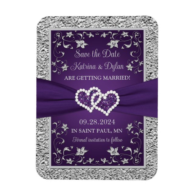 Imán Morado, Gray Love Hearts Wedding Save the Date (Vertical)