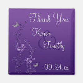 Imán Morado Gris Floral Mariposa Boda Favor Magnet