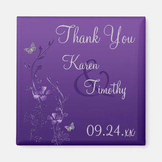 Imán Morado Gris Floral Mariposa Boda Favor Magnet