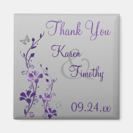 Imán Morado Gris Floral Mariposa Boda Favor Magnet