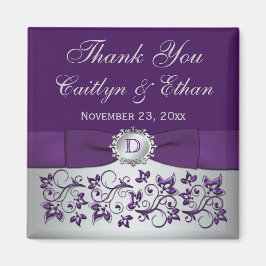 Imán Morado, Plata Gray Floral Wedding Favor Magnet