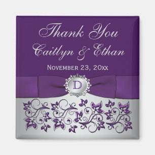Imán Morado, Plata Gray Floral Wedding Favor Magnet